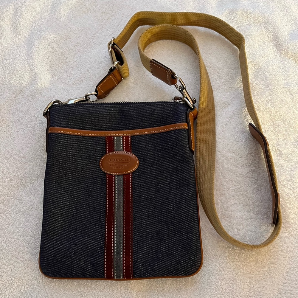 Vintage Coach Heritage Stripe Denim Crossbody Bag